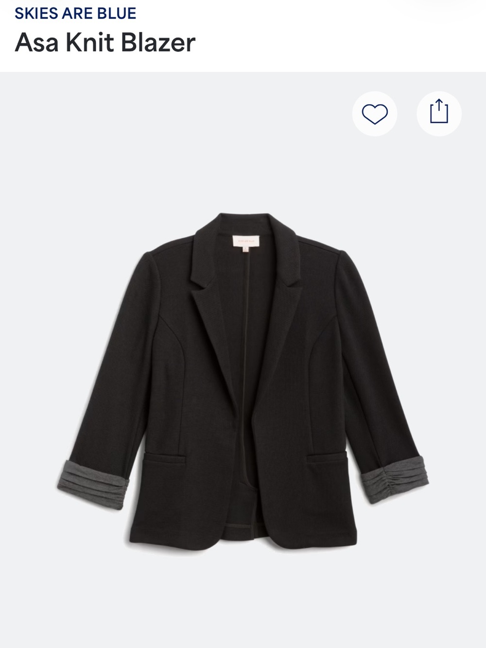 Skies Are Blue Black Open Front Blazer Jacket Gray Ruched Cuff Career 2X